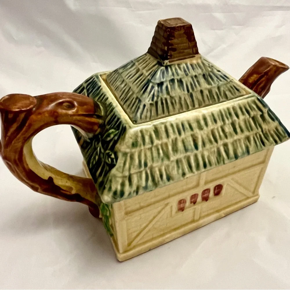 Small English Cottage Inspired Glazed Ceramic Lidded Teapot, Vintage GUC